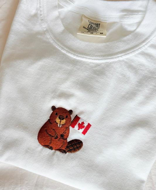 Beaver with Canadian flag Embroidery
