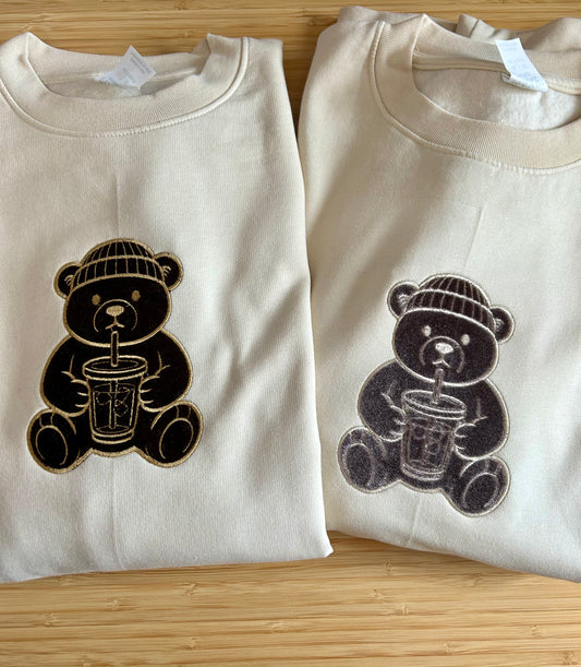 Ice Coffee Bear Embroidery Appliqué