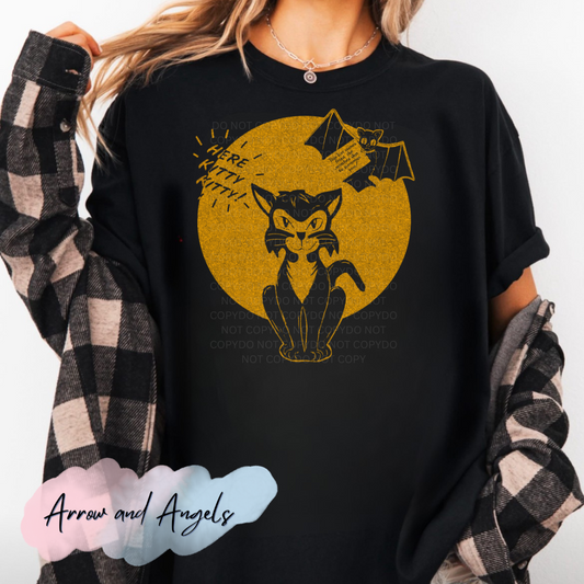 Black Kitty Halloween distressed